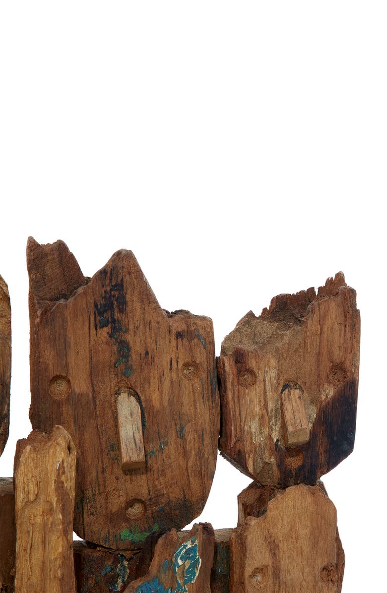 WILLOW ROW Brown Teakwood Handmade Carved Abstract Sculpture with Faces, Alternate, color, Brown