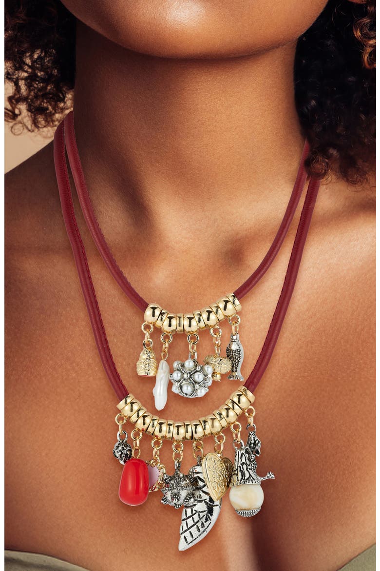 Faux Pearl & Mixed Charm Set of 2 Layered Necklaces, Alternate, color, GOLD