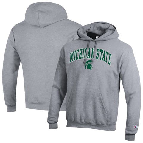 Men's Champion  Heather Gray Michigan State Spartans Arch Over Logo Pullover Hoodie