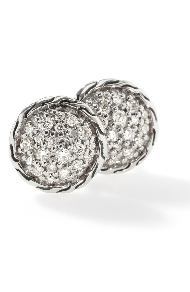 John Hardy Chain Classic Pavé Diamond Stud Earrings, Alternate, color, Silver