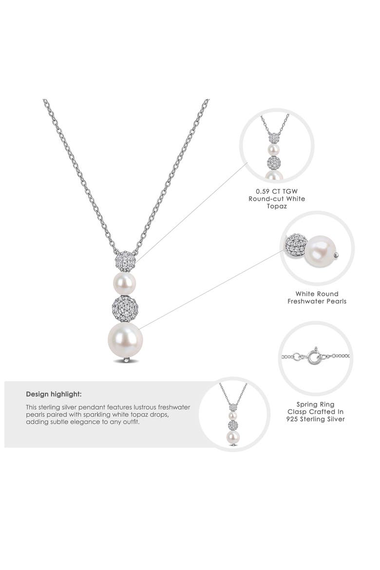 8.8.5mm Cultured Freshwater Pearl & White Topaz Drop Necklace - 0.59ct., Alternate, color, WHITE