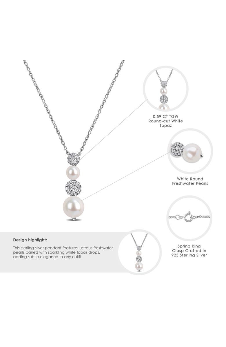 DELMAR 8.8.5mm Cultured Freshwater Pearl & White Topaz Drop Necklace - 0.59ct., Alternate, color,