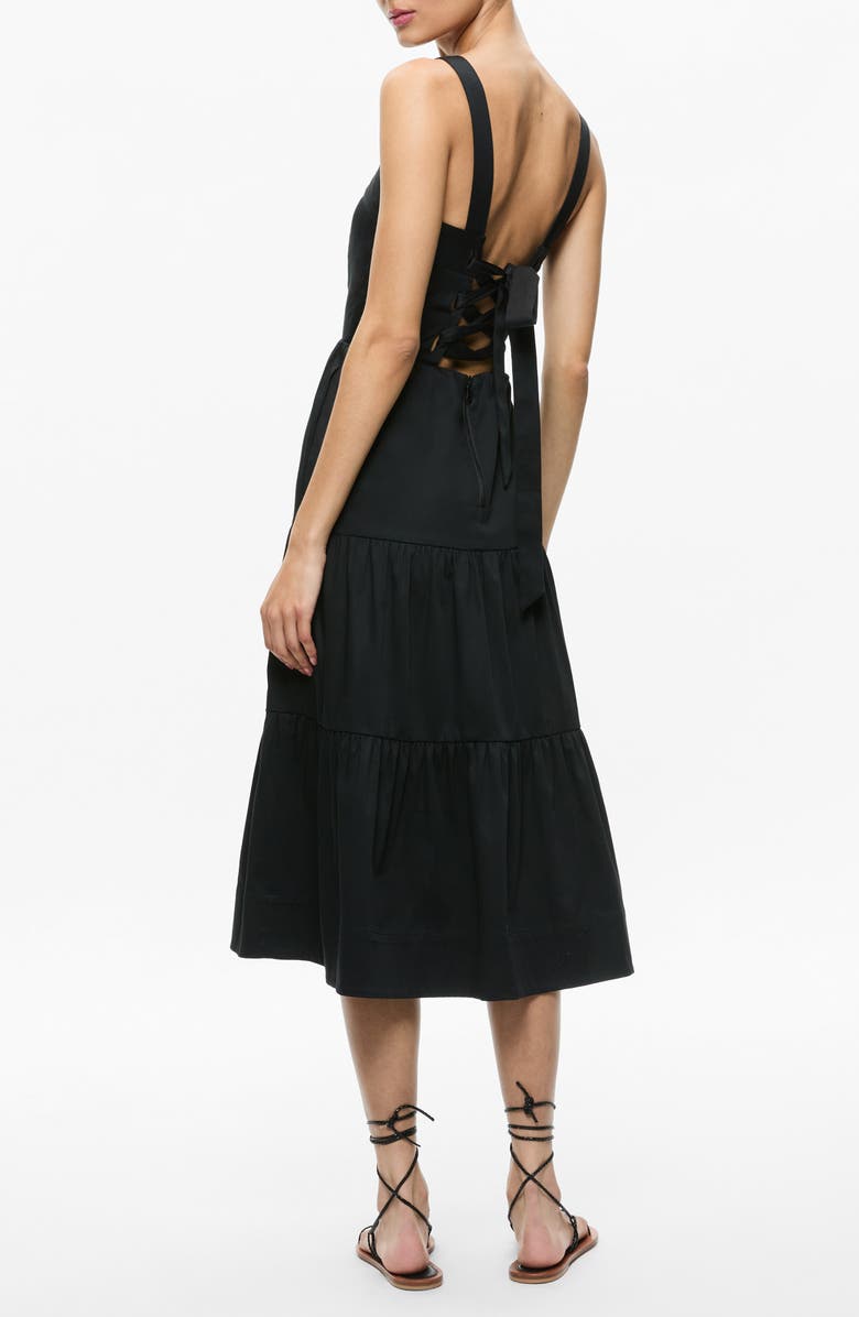 Alice + Olivia Saige Tiered Stretch Poplin Midi Dress, Alternate, color, 