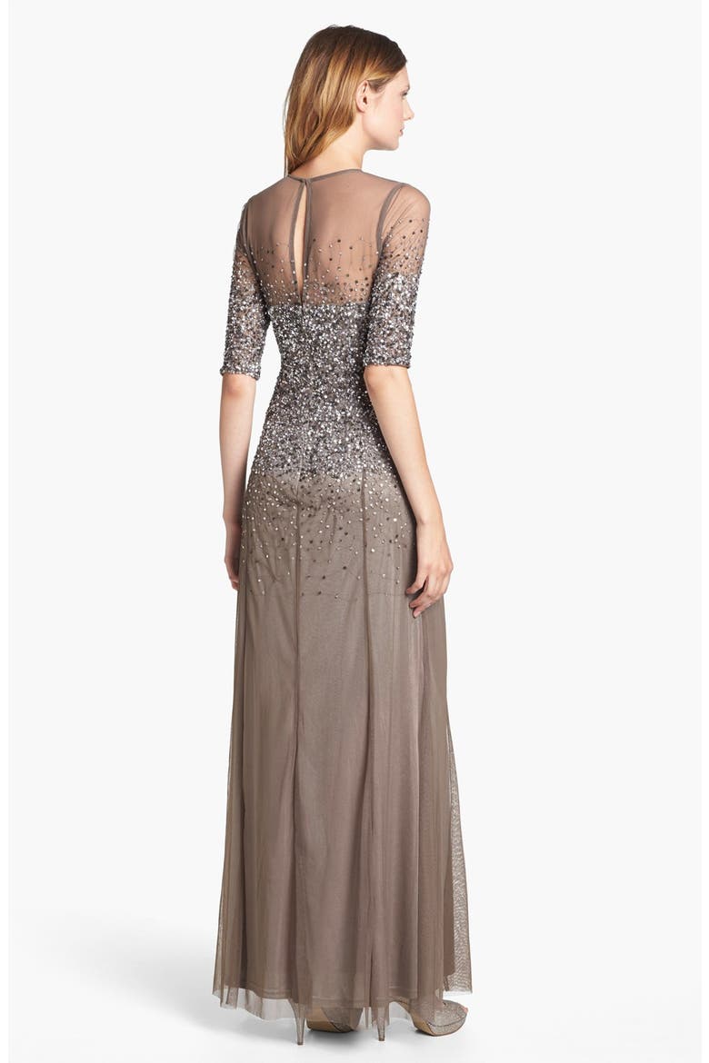 Beaded Illusion Bodice Mesh Gown, Alternate, color, LEAD