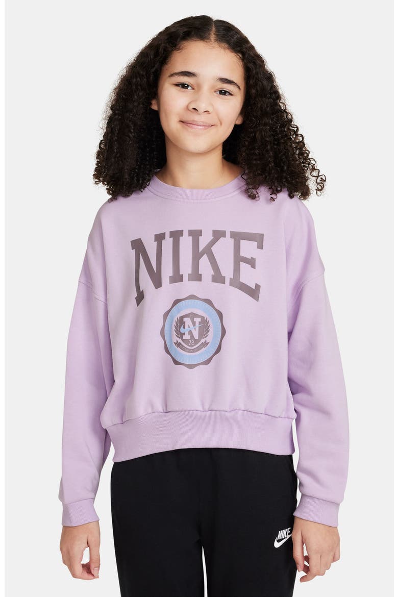 Kids' Sportswear Club Boxy Sweatshirt, Main, color, DOLL/ TAUPE GREY
