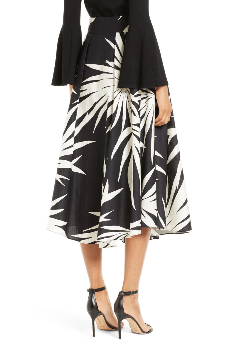 Jackie Palm Print Midi Skirt, Alternate, color, BLACK
