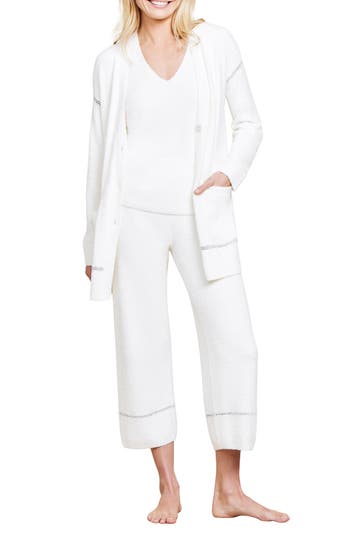 Shop Barefoot Dreams ® Cozychic® Contrast Stitch Cardigan In Pearl-carbon