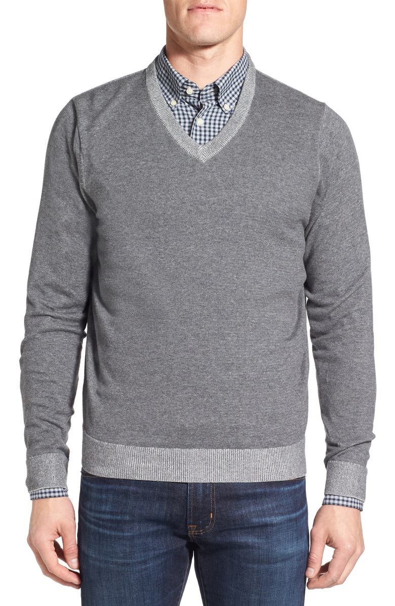 NORDSTROM MEN'S SHOP Tonal Trim V-Neck Sweater, Main, color, 