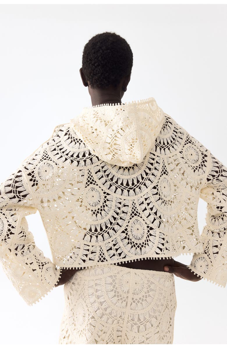H&M Crochet-look Lace-up Hoodie, Alternate, color, Cream