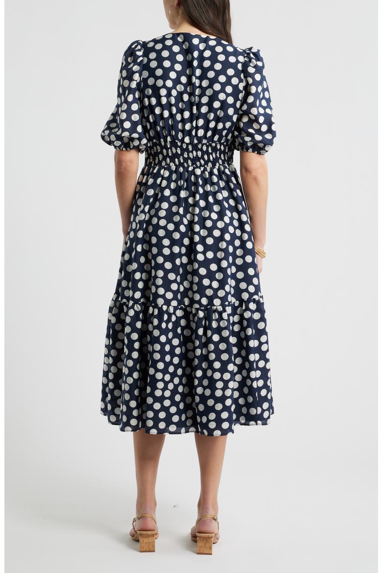 Twist Detail Allover Print Midi Dress, Alternate, color, NAVY- IVORY ANNIE DOT