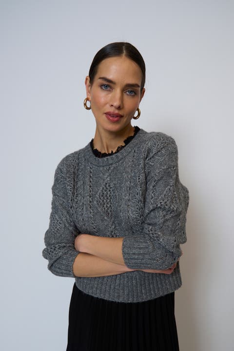 Celeste Lace Trim Cable Pullover