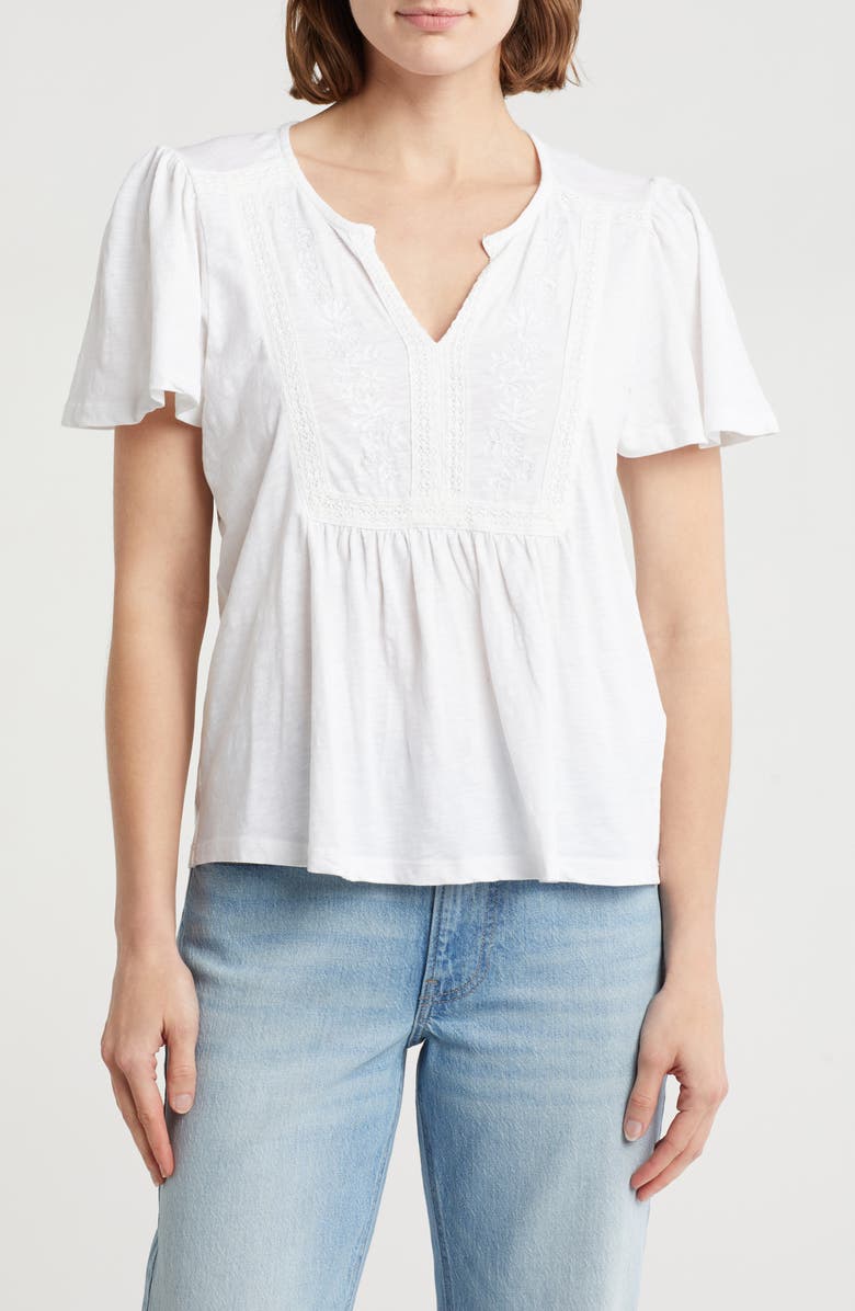 Lucky Brand Lace Trim Peplum T-Shirt, Main, color, Bright White