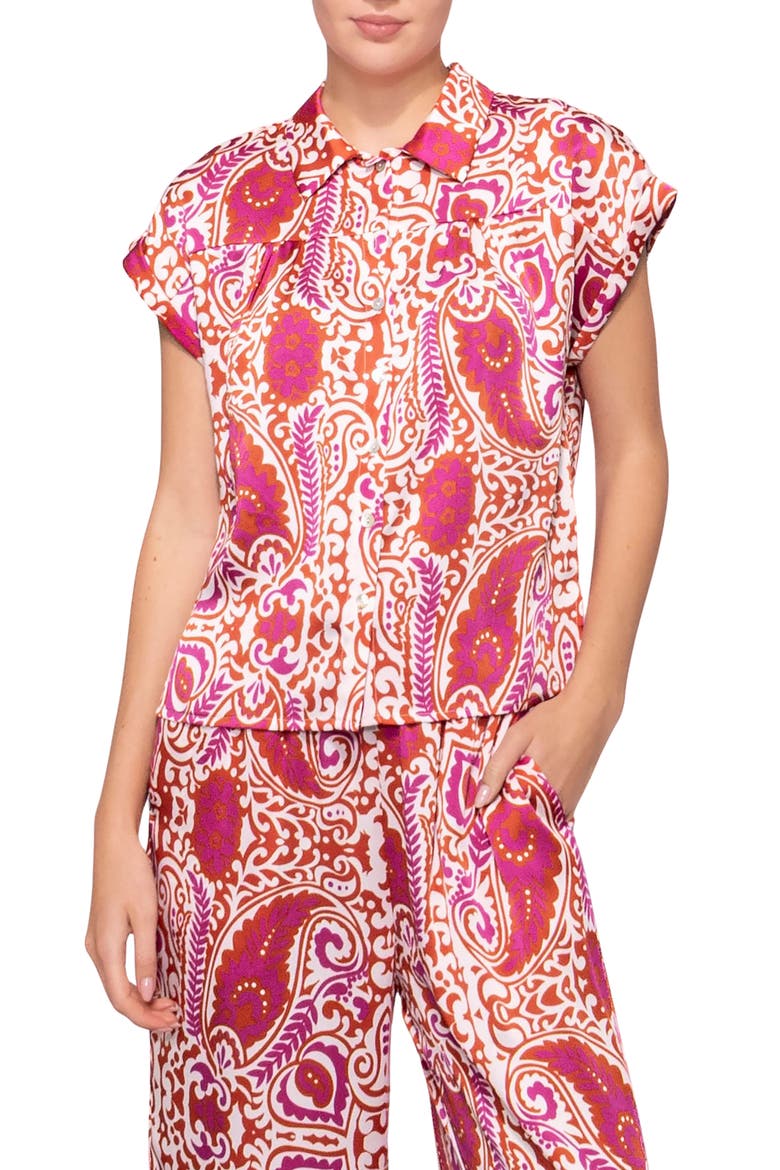 Satin Button-Up Shirt, Main, color, IVORY RED PAISLEY