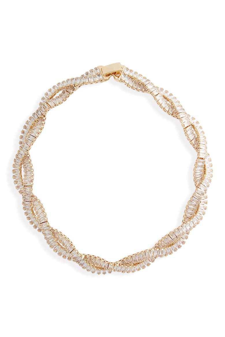 Baguette Cubic Zirconia Twisted Collar Necklace, Main, color, CLEAR- GOLD