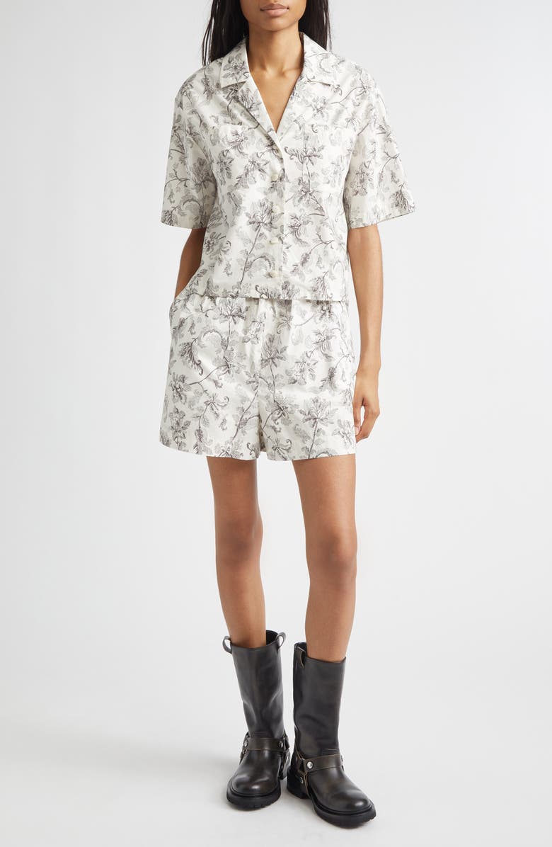 Golden Goose Journey Floral Print Cotton Shorts, Alternate, color, Dusty White/ Black