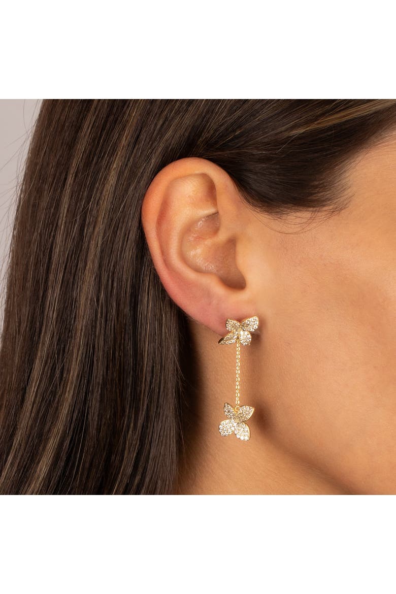 CZ Dangling Chain Flower Earring, Alternate, color, Gold