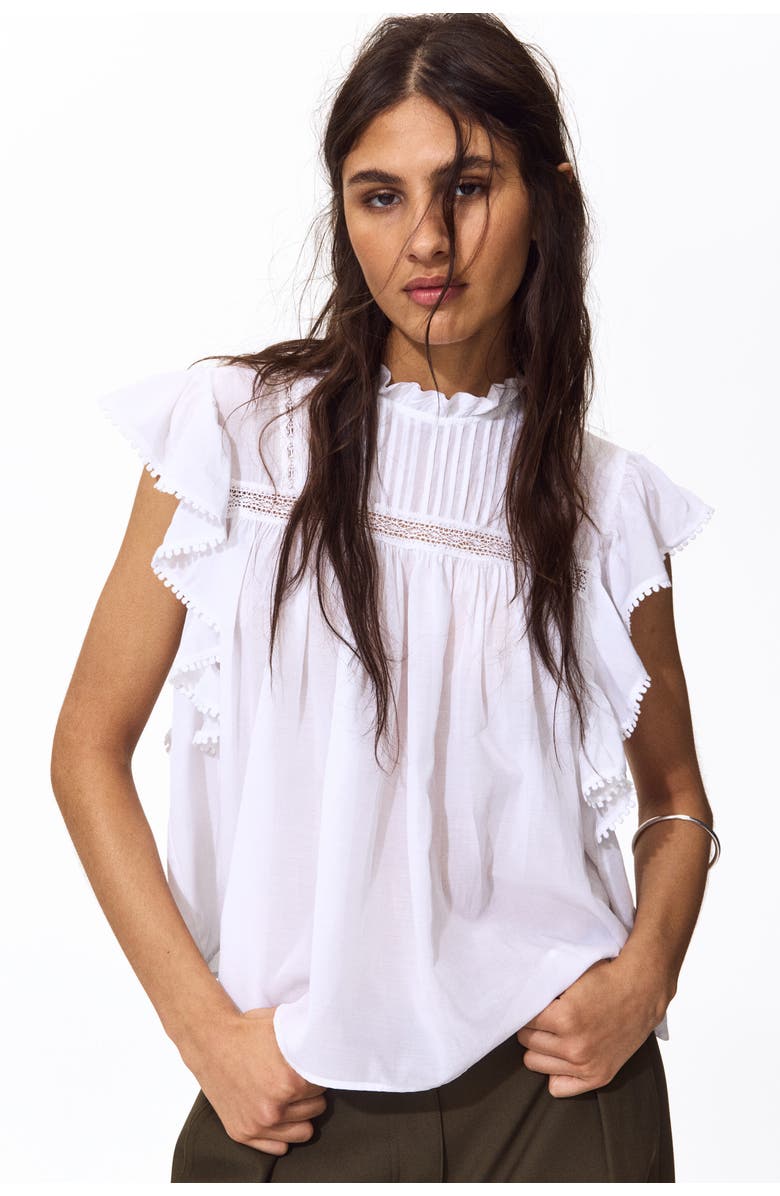 H&M Frill-trimmed Blouse, Alternate, color, White