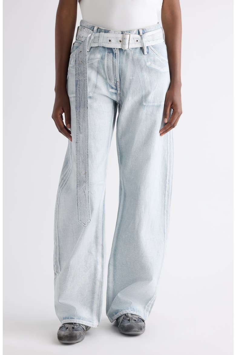 Belted Wide Leg Jeans, Main, color, BLUE/ WHITE