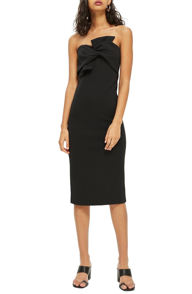 Topshop Bow Twist Textured Midi Dress, Main, color, 
