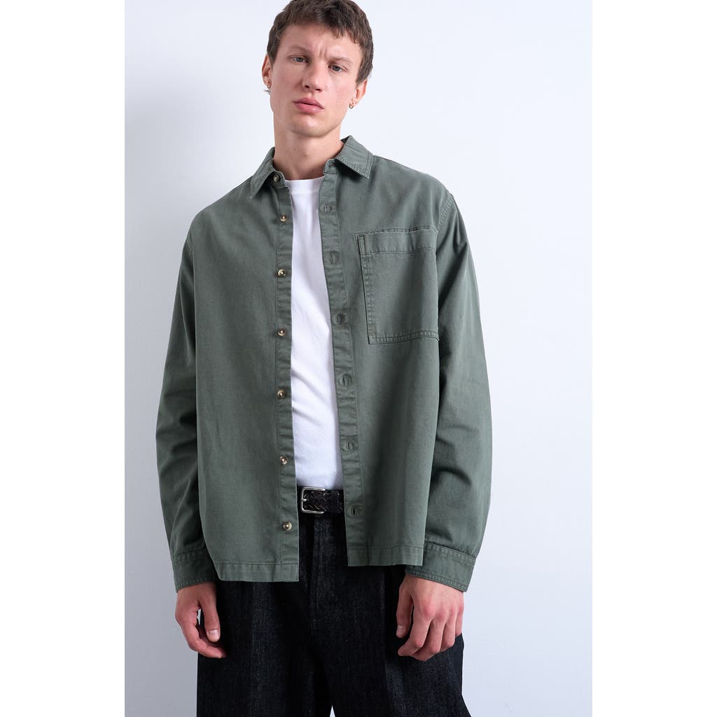 Topman Long Sleeve Washed Overshirt In Green