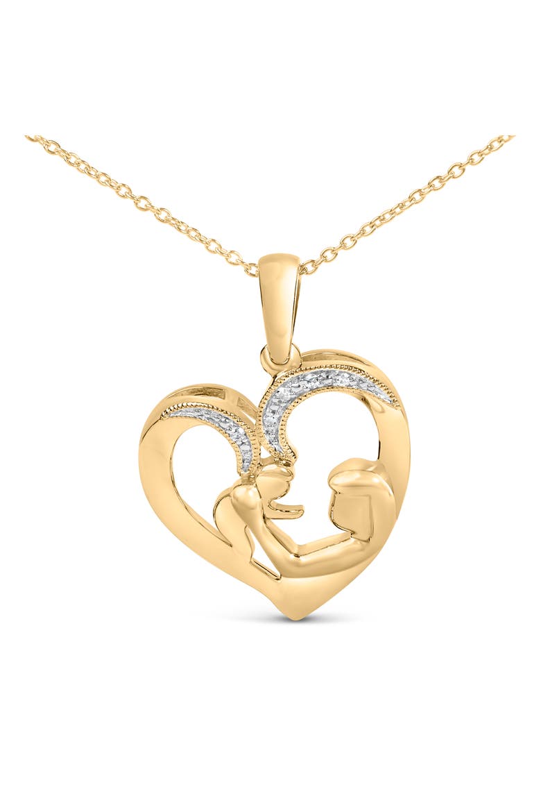 Gold Vermeil Diamond Accent Mom and Child Heart Pendant Necklace, Alternate, color, Silver