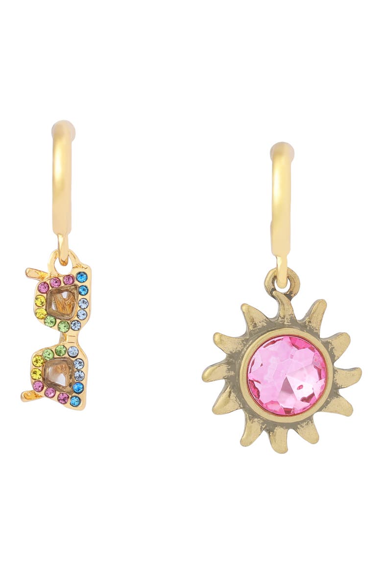 Crystal Sun & Sunglasses Mismatch Huggie Hoop Drop Earrings, Main, color, GOLD/ MULTI
