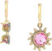 Kurt Geiger London Crystal Sun & Sunglasses Mismatch Huggie Hoop Drop Earrings