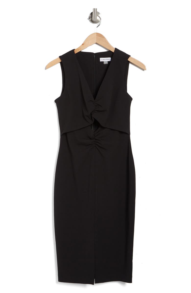 Calvin Klein V-Neck Cutout Ruched Sheath Dress, Alternate, color,