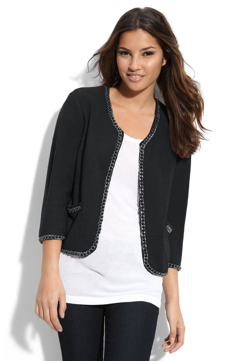Chain Trim Knit Jacket, Main, color, BLACK