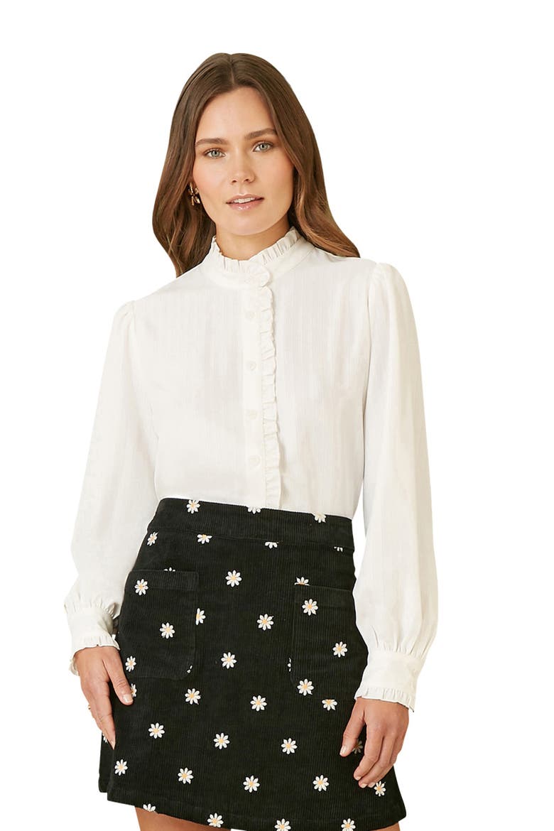 Frill High Neck Shirt, Main, color, White