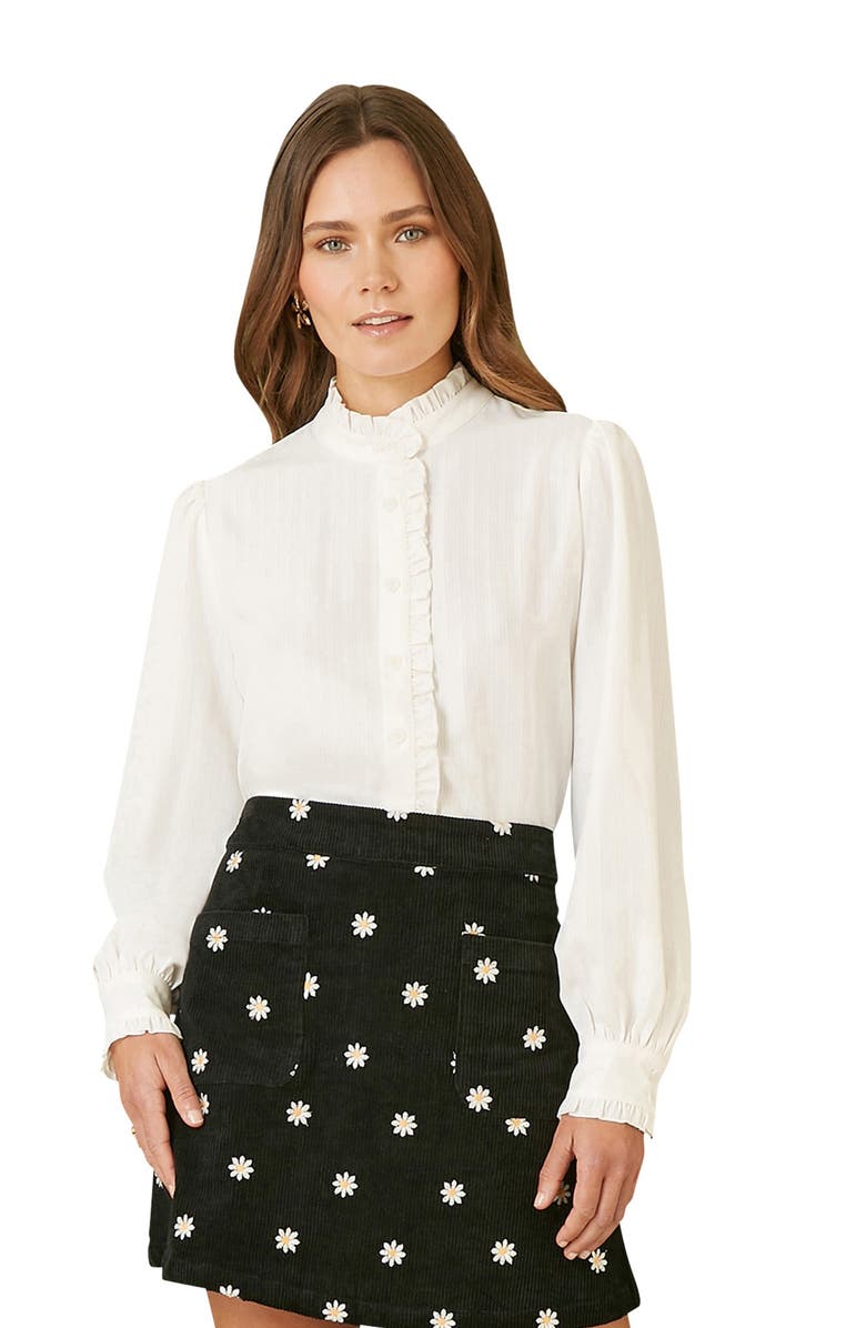 Yumi High Neck Frill Shirt, Main, color, White