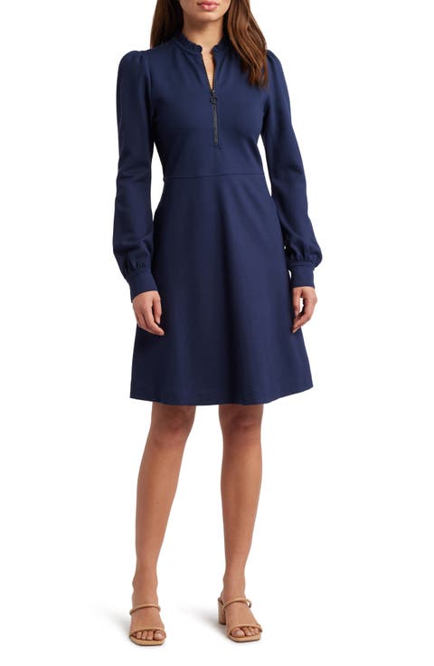 Zip-Front Long Sleeve Ponte Dress
