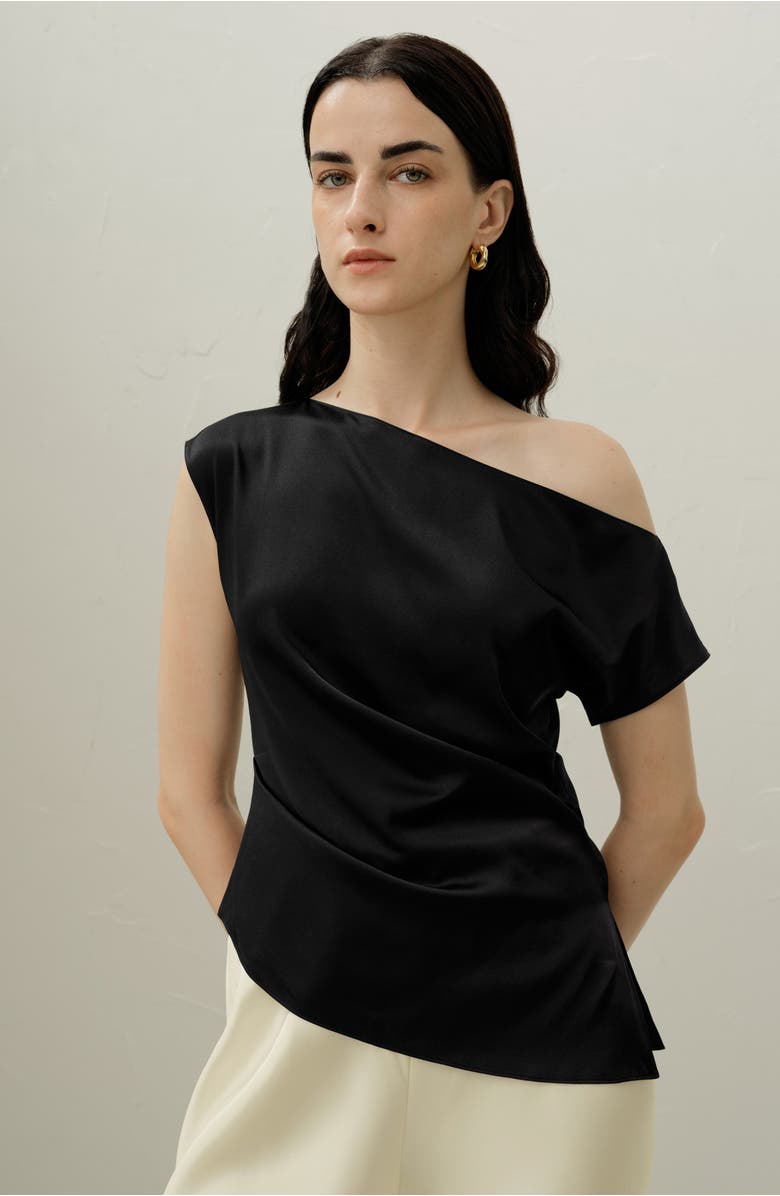 Lilysilk Women's Stretch Silk Charmeuse Asymmetric Top, Alternate, color, Black