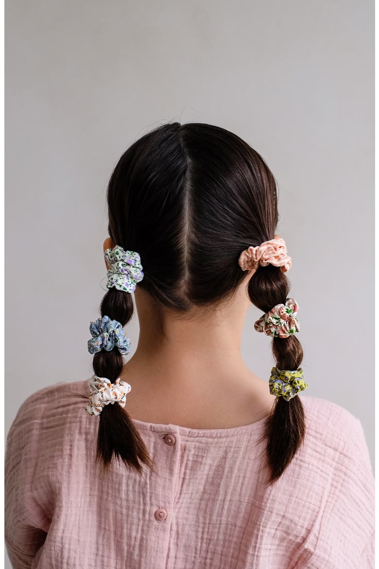 Set of 6 Spring Floral Scrunchies, Alternate, color, MEDIUM BEIGE