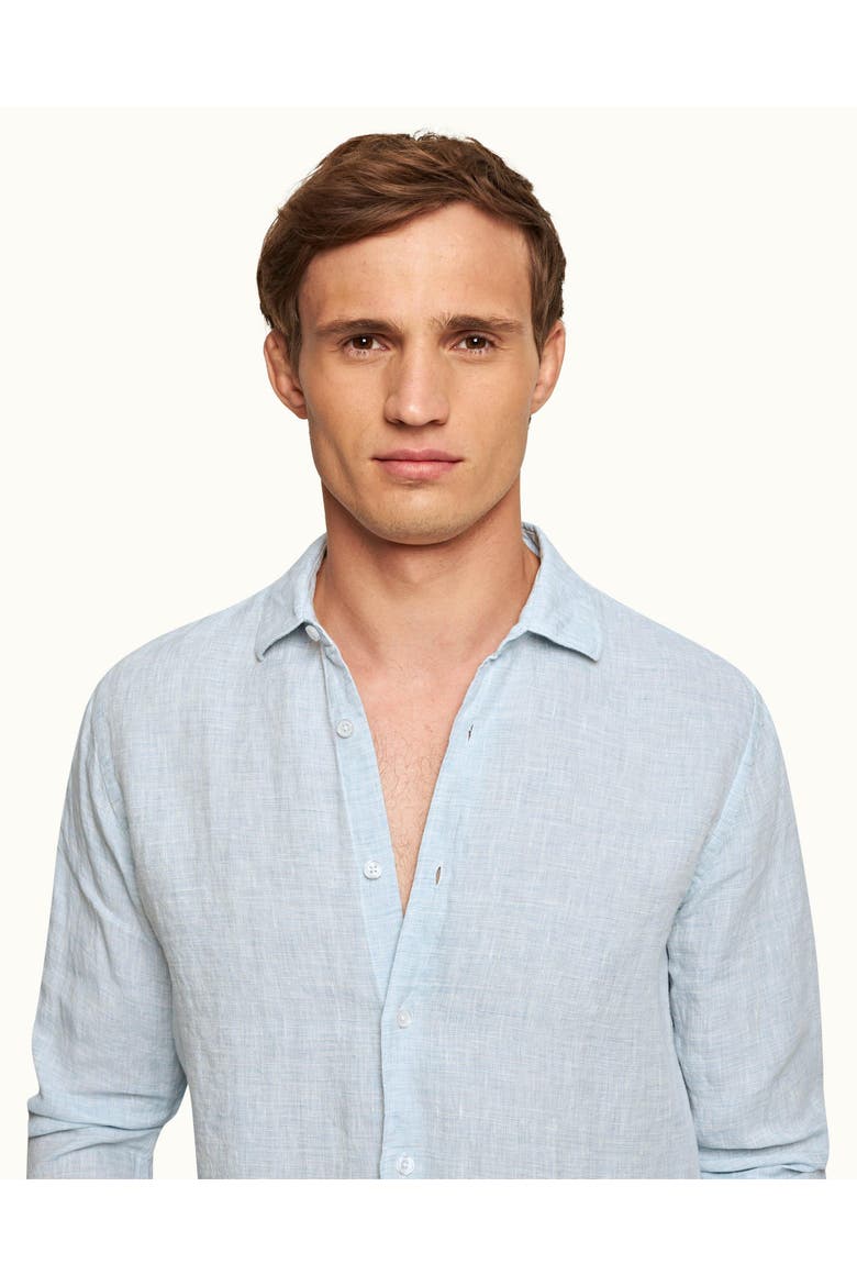 Giles Linen Tailored-Fit Shirt, Alternate, color, Pale Blue/White