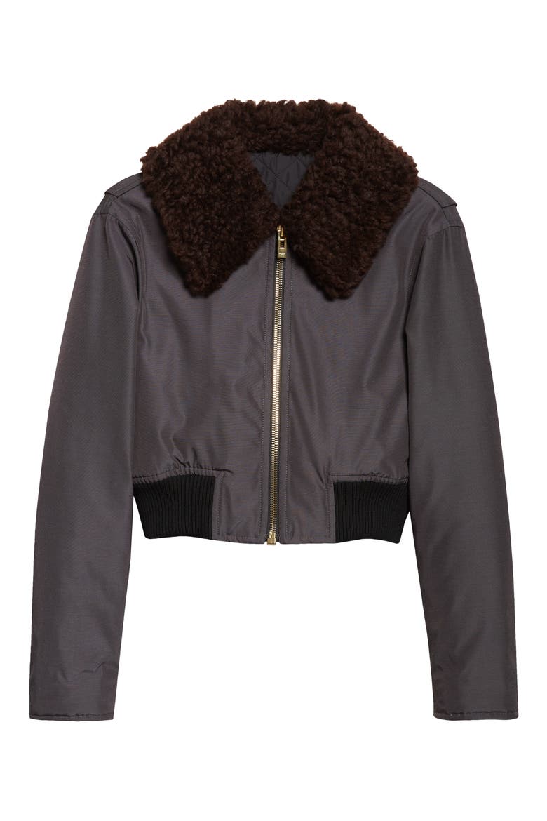 Nylon & Wool Aviator Jacket with Genuine Shearling Collar, Main, color, ANTHRACITE