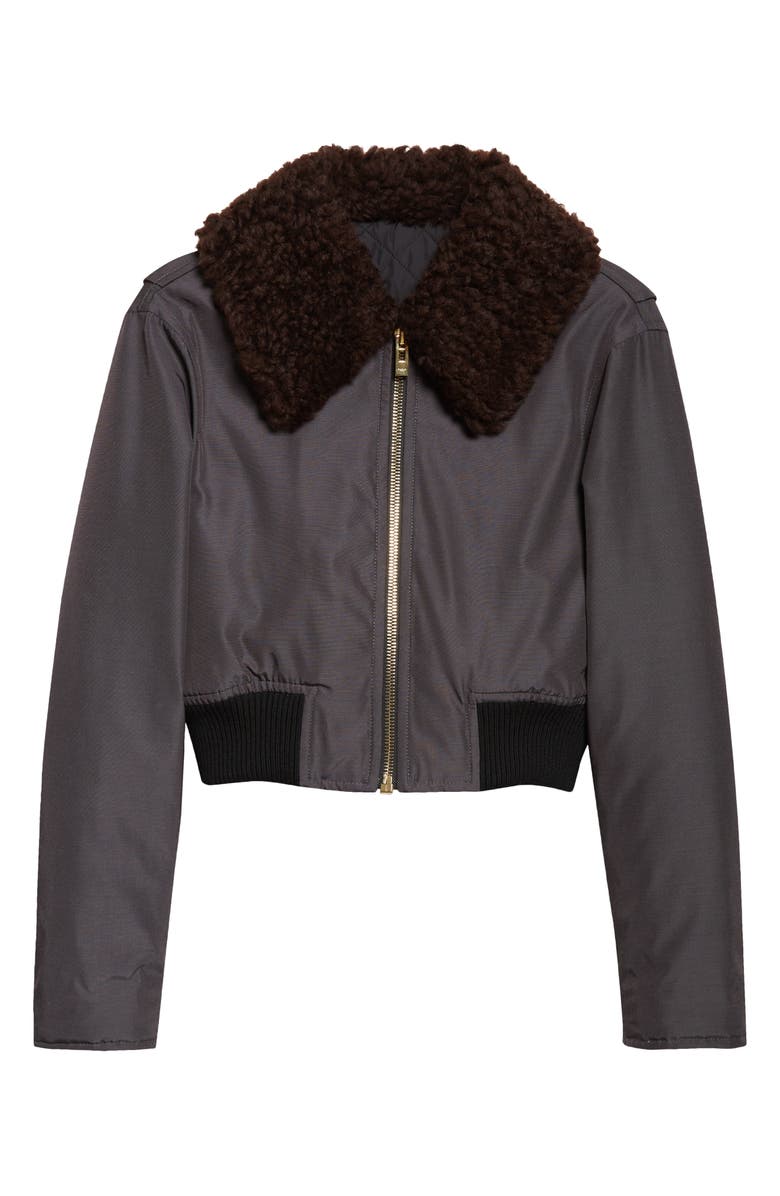 Alaïa Nylon 
Wool Aviator Jacket with Genuine Shearling Collar, Main, color, Anthracite