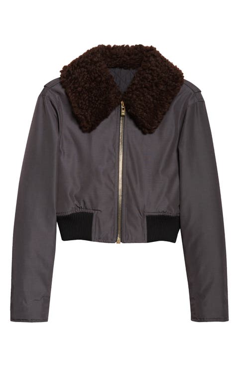 Nylon 
Wool Aviator Jacket with Genuine Shearling Collar