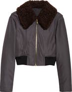 Alaïa Nylon & Wool Aviator Jacket with Genuine Shearling Collar