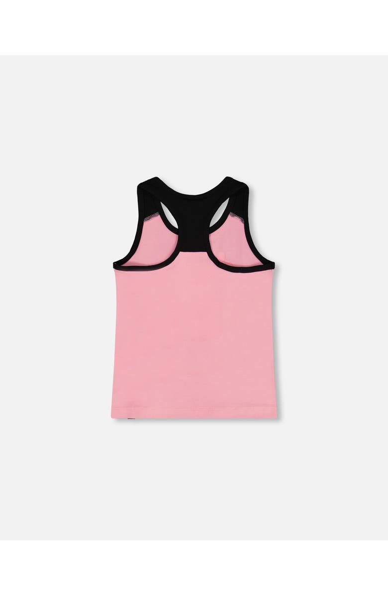 Deux par Deux Girl's Organic Cotton Racerback Tank Top Candy Pink And Black, Alternate, color, 