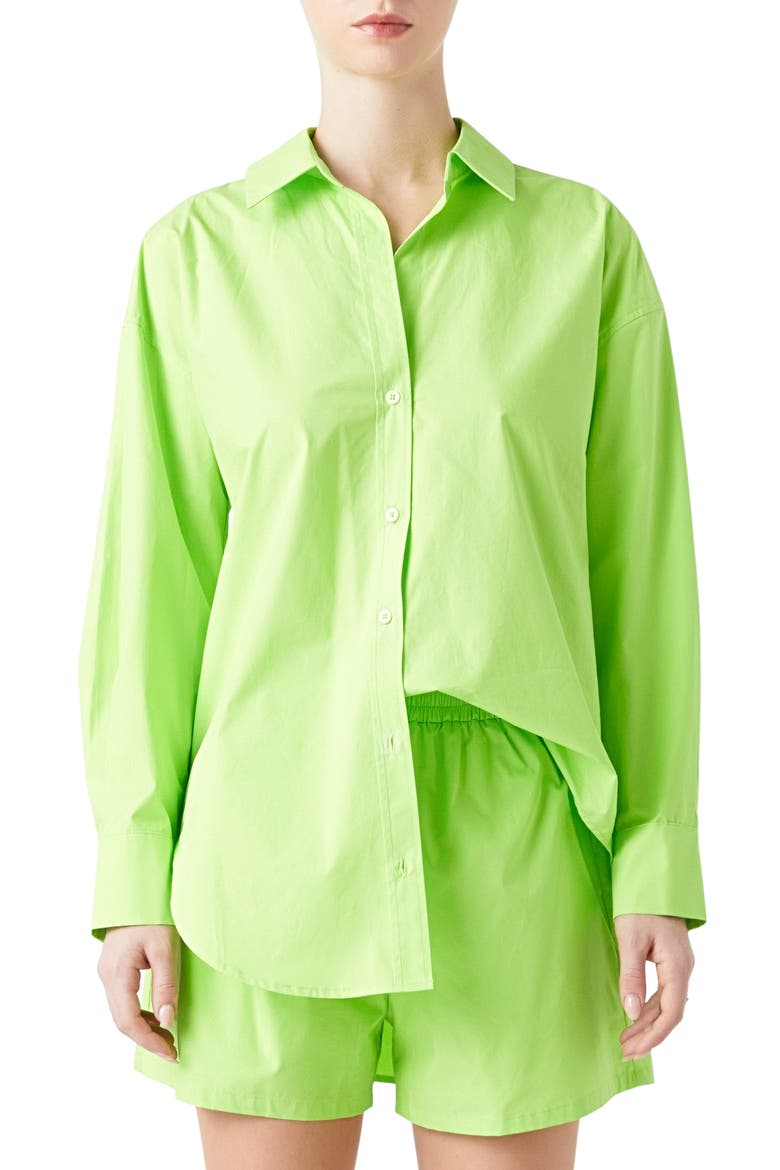 Oversize Cotton Button-Up Shirt, Main, color, LIME