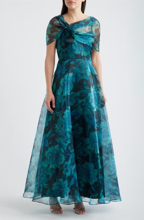 Floral Shoulder Overlay Ballgown
