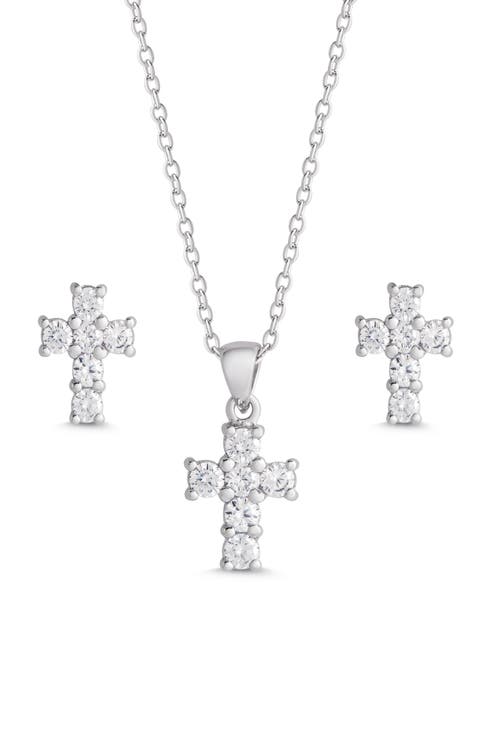 Kids' Cubic Zirconia Pendant Necklace & Stud Earrings Set