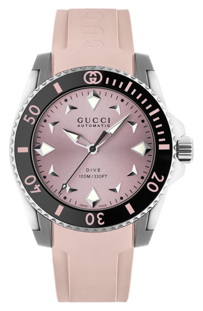 Gucci Dive Automatic Rubber Strap Watch, 36mm, Alternate, color, 