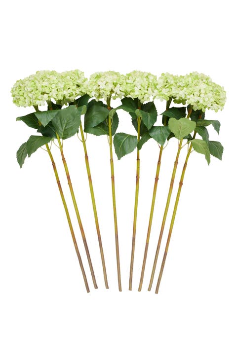 Set of Eight Green Hydrangea Artificial Flowers