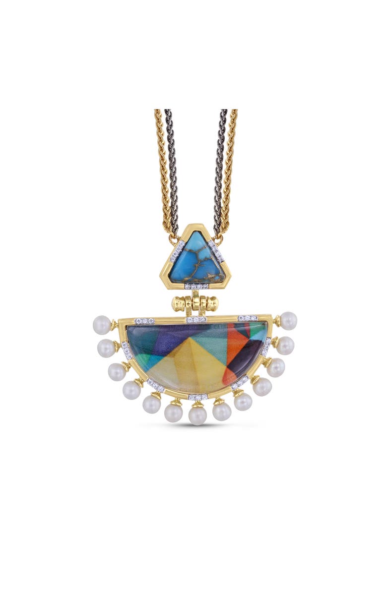 LuvMyJewelry My Colorful Legacy Turquoise Gemstone Diamond Pearl Yellow Gold Plated Silver Necklace, Main, color,