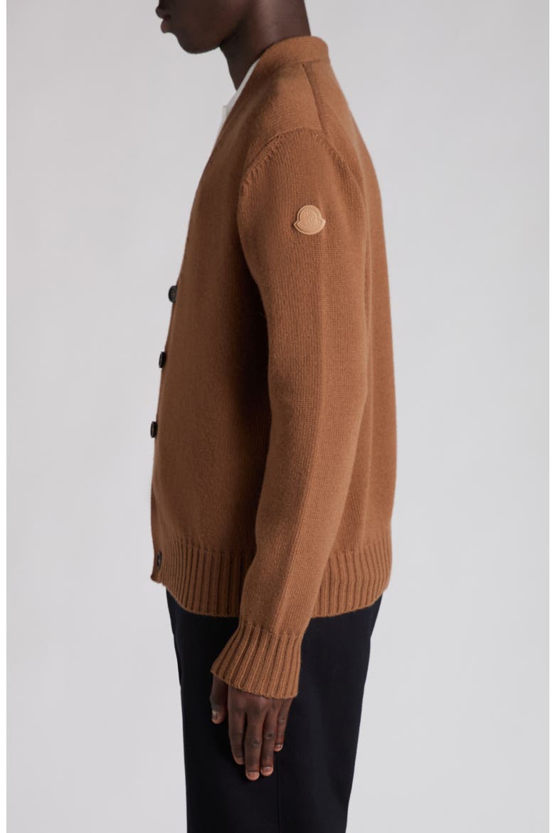 Logo Patch Virgin Wool Cardigan, Alternate, color, DULL BROWN
