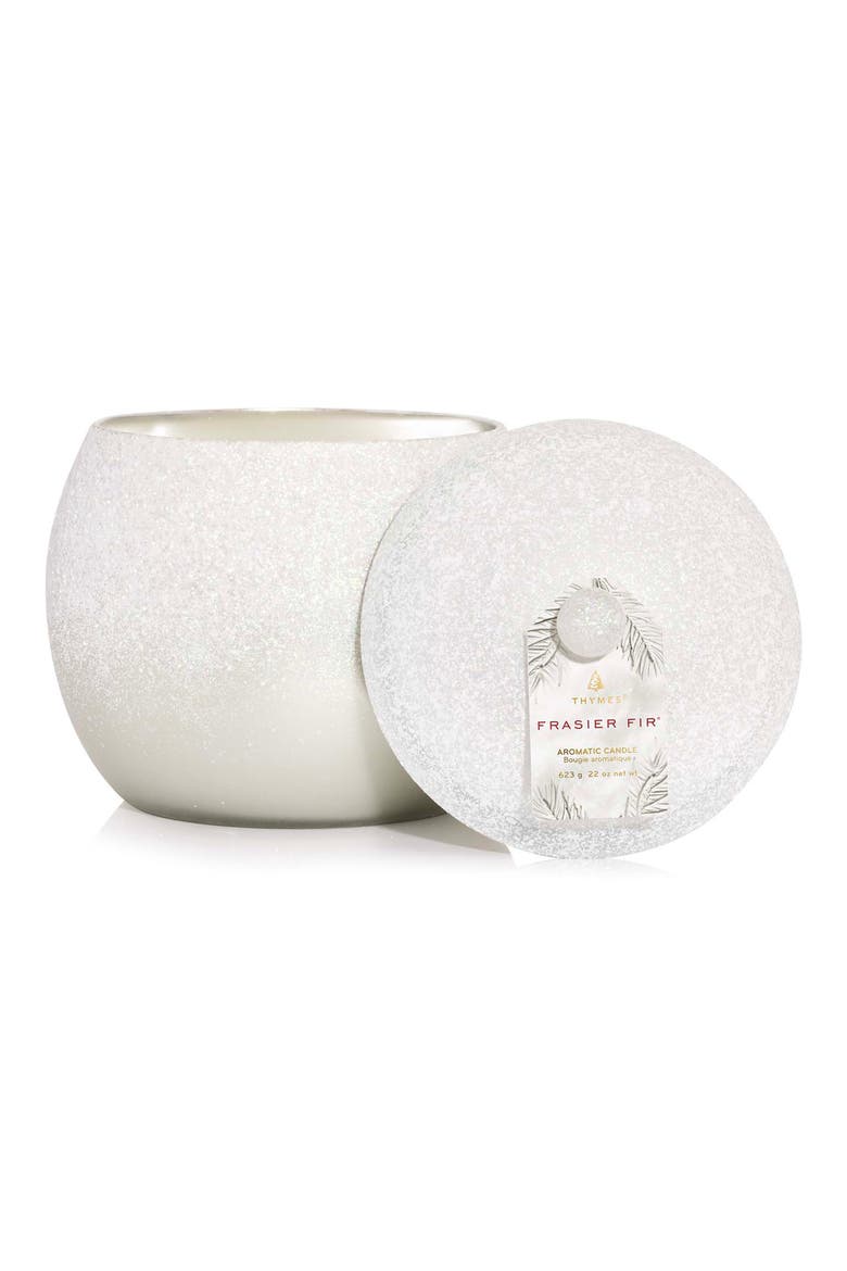 Frasier Fir Flocked Three-Wick Candle, Main, color, SILVER
