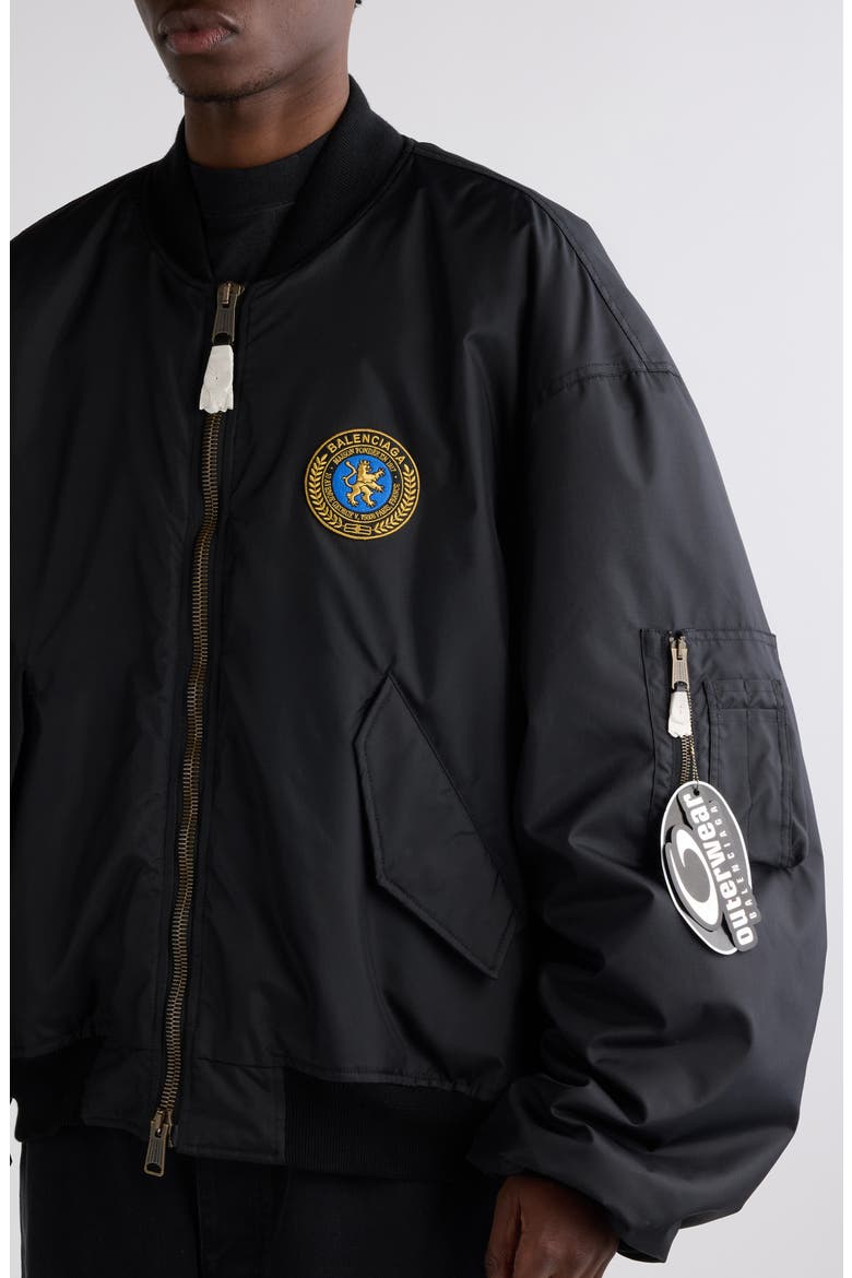 Large Fit Nylon Bomber Jacket, Alternate, color, 1000 BLACK