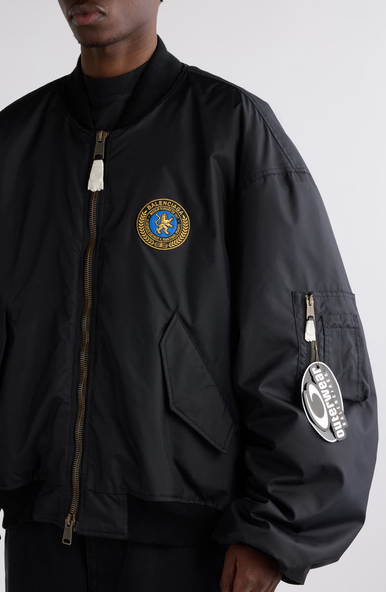 Balenciaga Large Fit Nylon Bomber Jacket, Alternate, color, 1000 Black